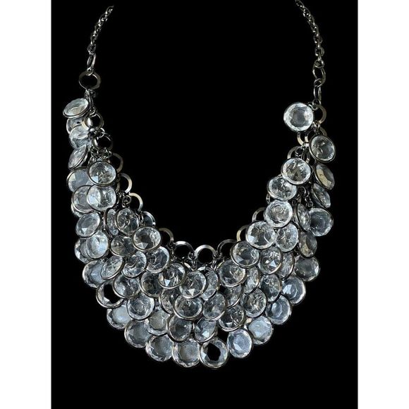 Francesca’s Clear Faceted Acrylic Dangle Bead Bib Necklace Gun Metal 18-21” - Picture 1 of 4